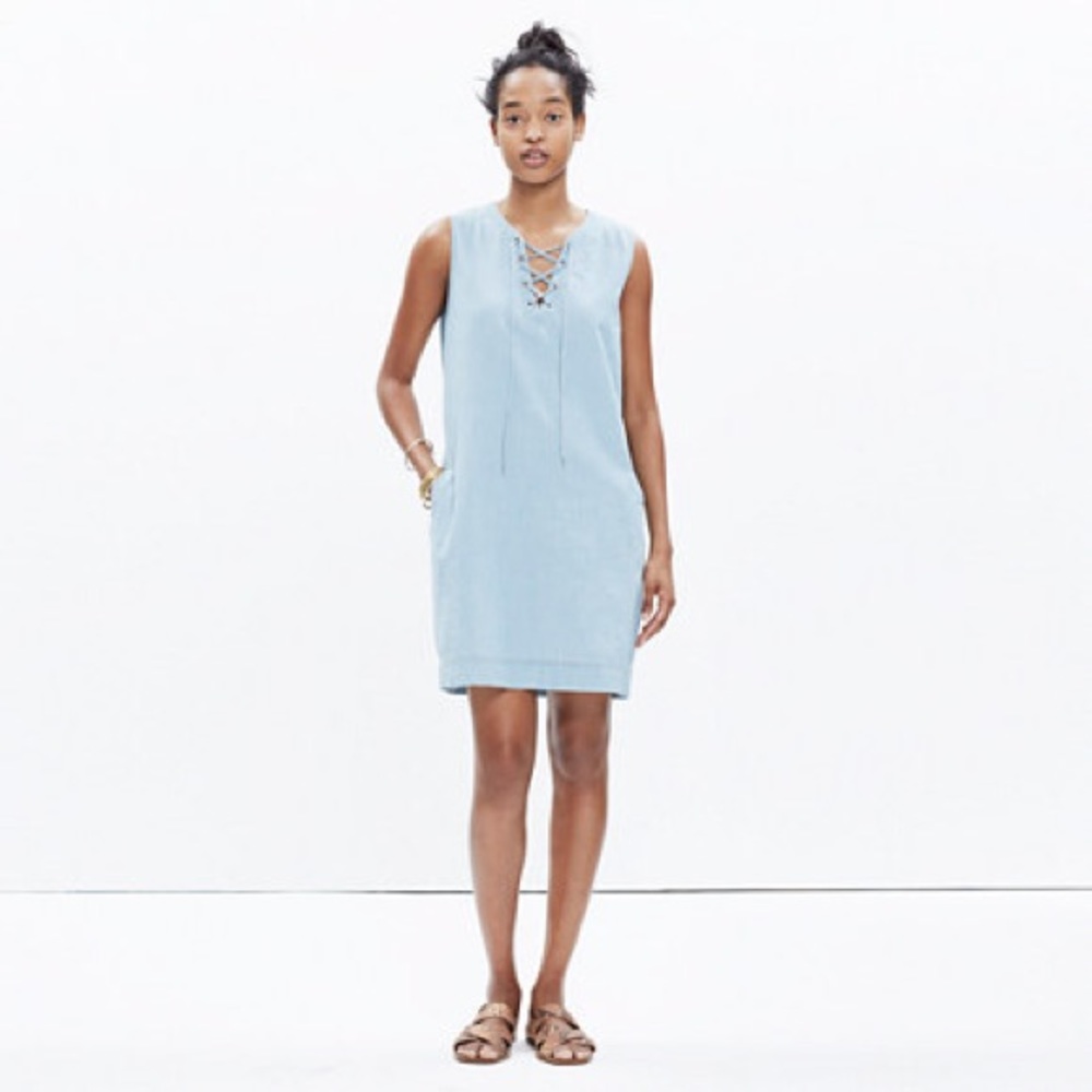 Madewell Denim Chambray Lace-up Shift Dress XS