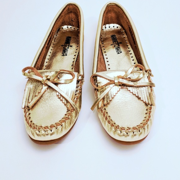 gold minnetonka moccasins