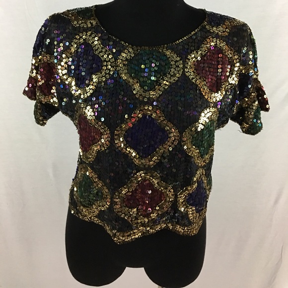 Vtg 1990’s Sequin Crop Top - Picture 4 of 8