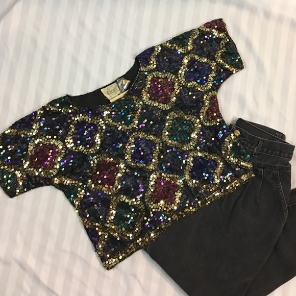 Vtg 1990’s Sequin Crop Top - Picture 5 of 8
