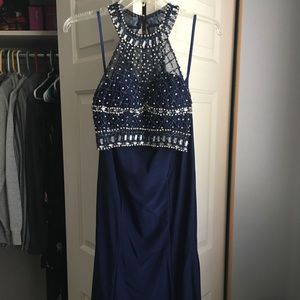 Navy-Blue Two Piece Prom Dress