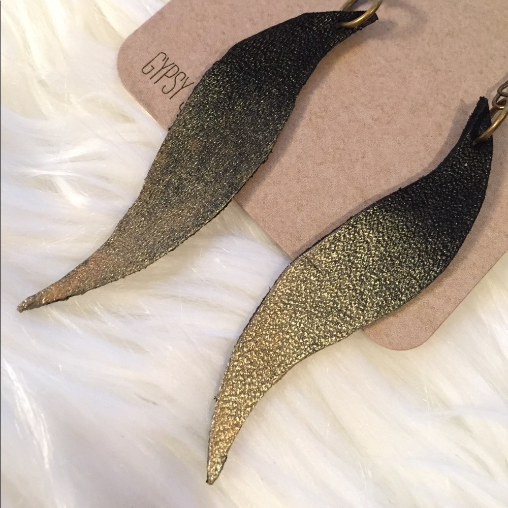 Black & Gold Ombré Leather Earrings