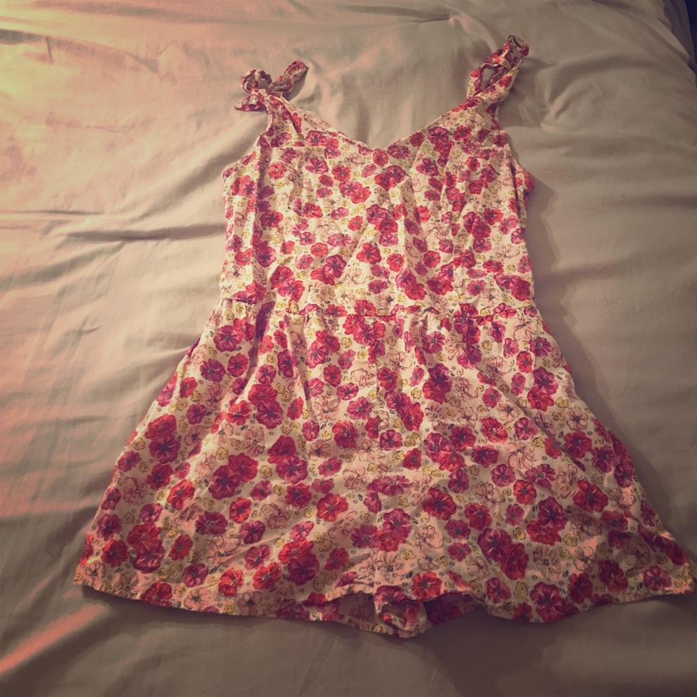 Floral Romper with Bow Straps