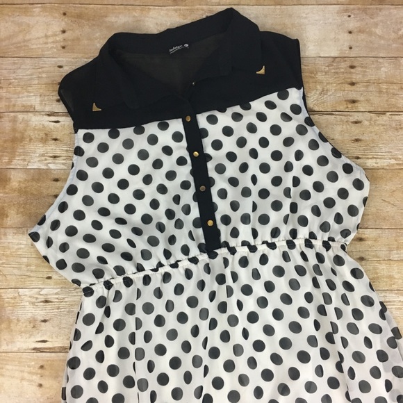 indulge Dresses & Skirts - Polka Dot Collar Hi Lo Dress Plus Metallic Detail