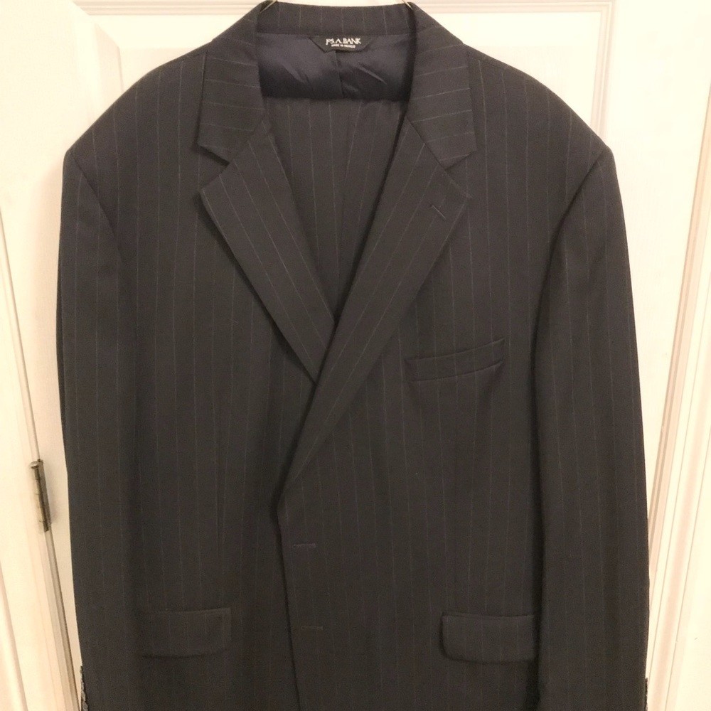Joseph A Bank Navy Pinstripe Traveller Collection.