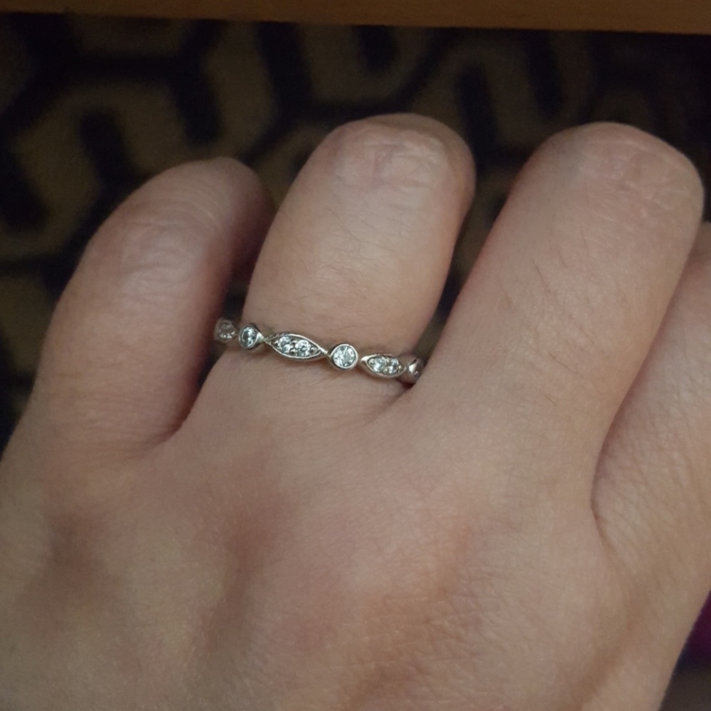 Marquise and dot eternity sterling silver band