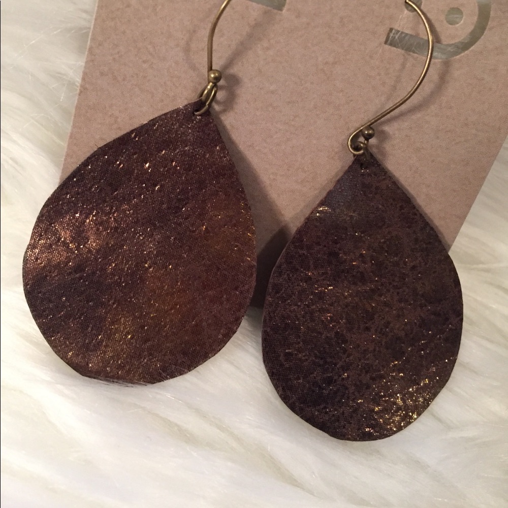 Brown Leather Metallic Earrings