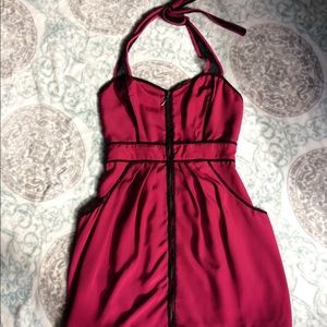 [GUESS] Fuschia Halter Bubble Dress w/ Black Lace