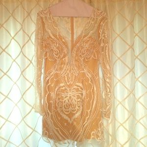 Sheer and white beaded pageant/prom dress