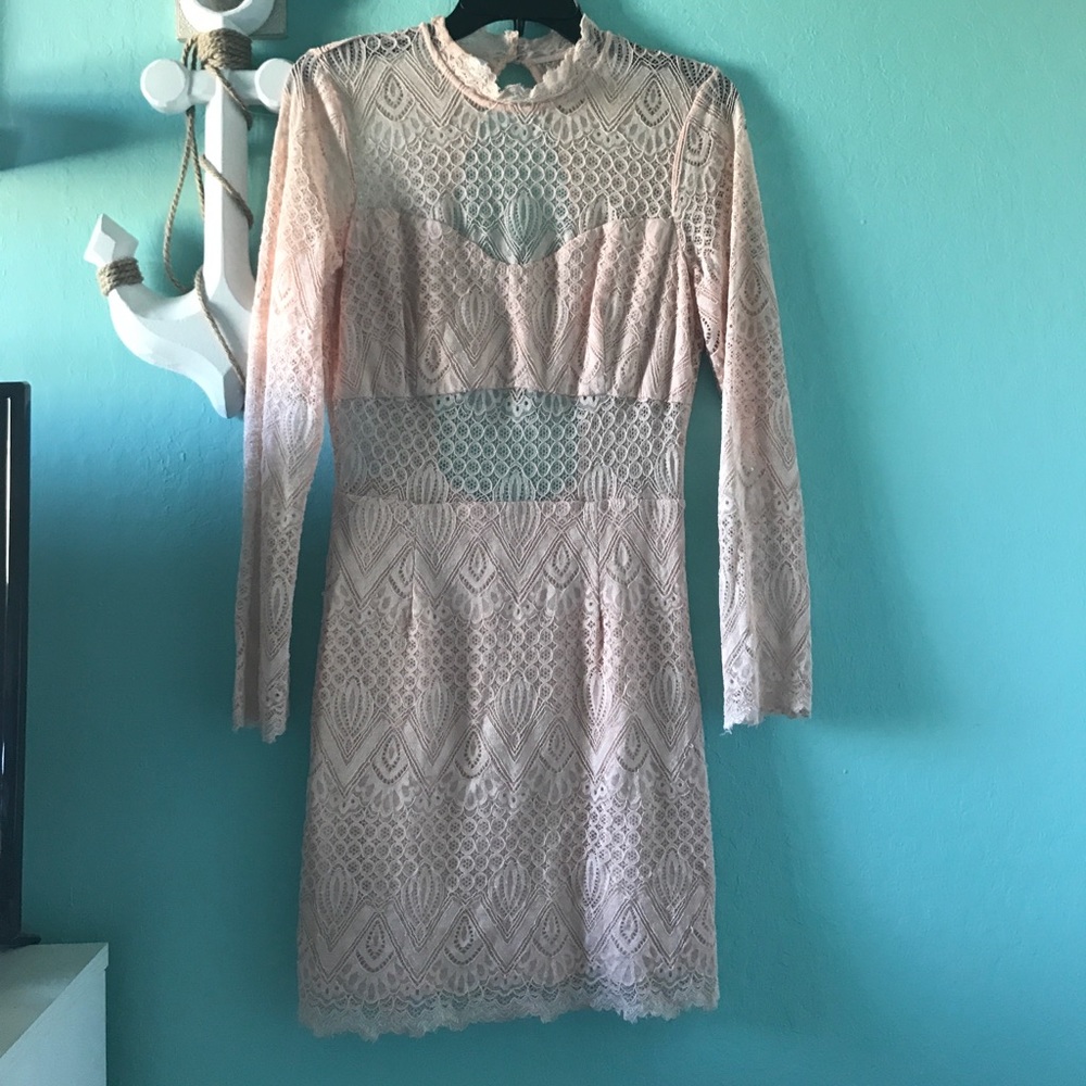Light pink, backless, lace dress