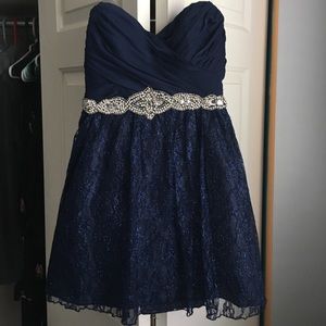 Strapless Navy-Blue Homecoming Dress