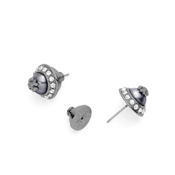 Tory Burch ‘Natalie’ Stud Earring Gray/Metallic - Picture 2 of 7