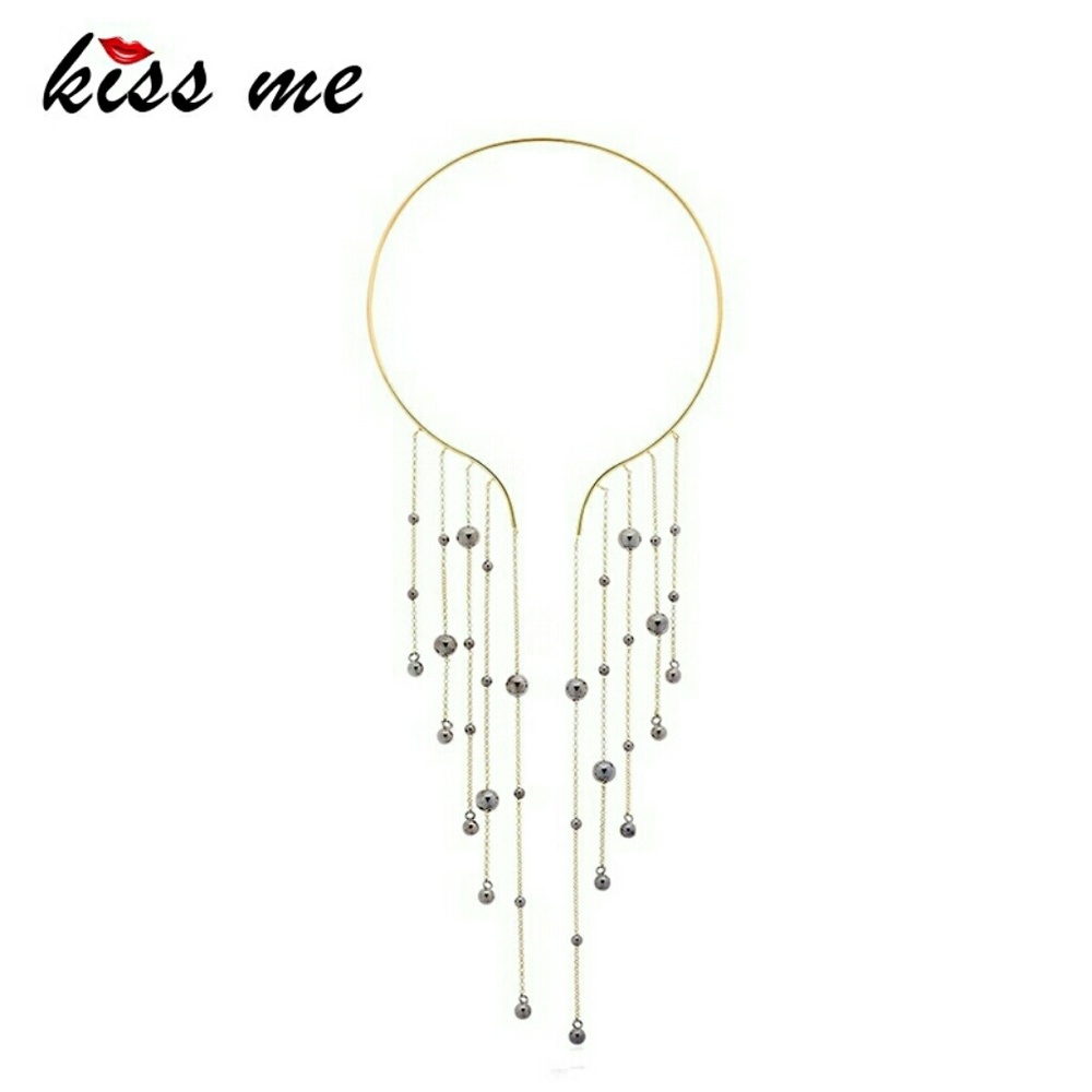 Goldtone Black Faux Pearl Open Front Choker