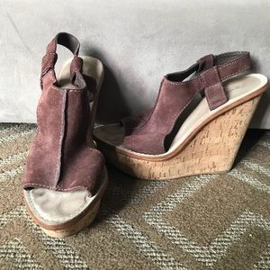 Elizabeth and James brown cork sling back wedges