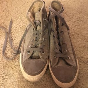 Gray Shearling-lined Converse Hightop Sneakers