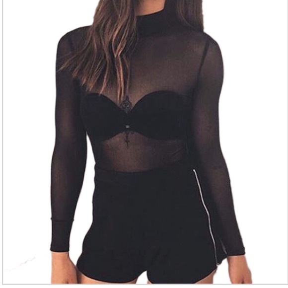 Black Sheer Long Sleeve Top - Picture 3 of 3