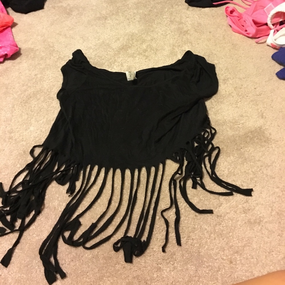 Black fringed crop top