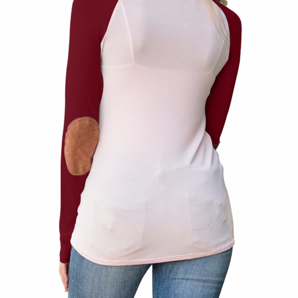 Burgundy Raglan elbow patch button top - Picture 3 of 3