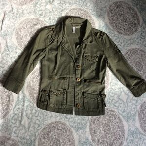 Green Military Style Cropped Jacket