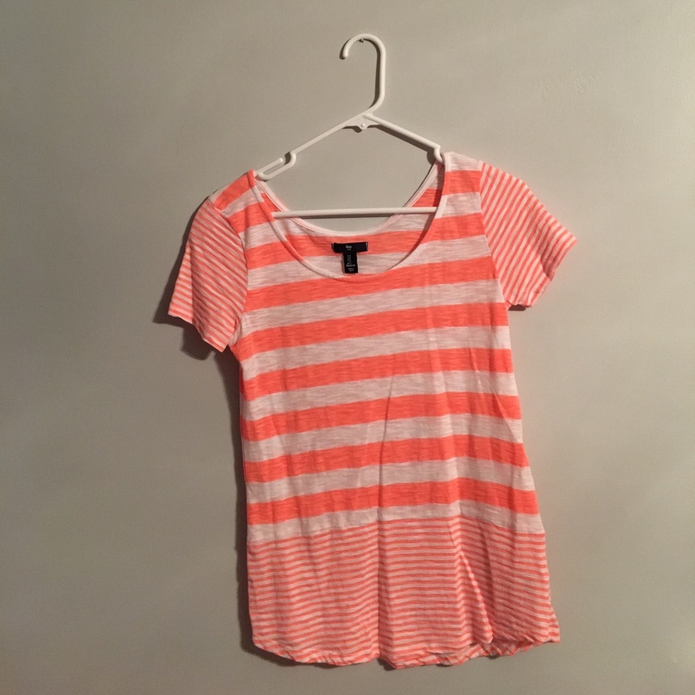 White & Orange Striped Top