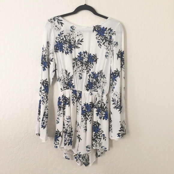 Pants - White romper with blue flowers