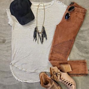 Beulah Style Moto Ankle Zip Leggings Rust Orange M