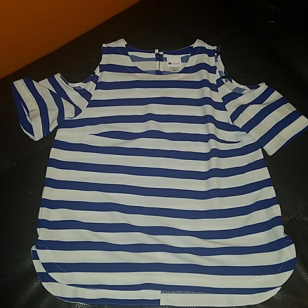 Royal blue and White open shoulder shirt