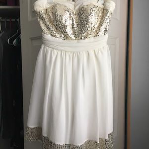 Strapless Gold Sequin Dress