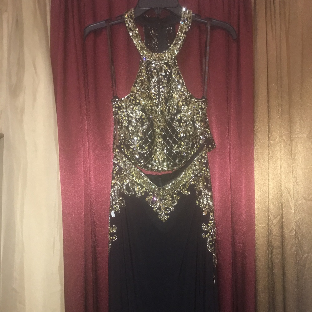 Black two piece  halter top formal gown