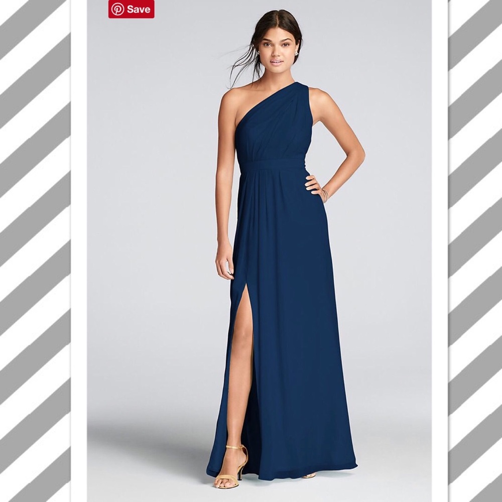 Long One-Shoulder Crinkle Chiffon Dress