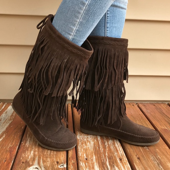 Rampage Shoes - SALE! Brown suede fringe boots