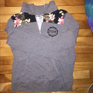 PINK floral quarter zip