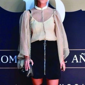 Zara Black Suede Zip Front Mini Skirt New with Tag