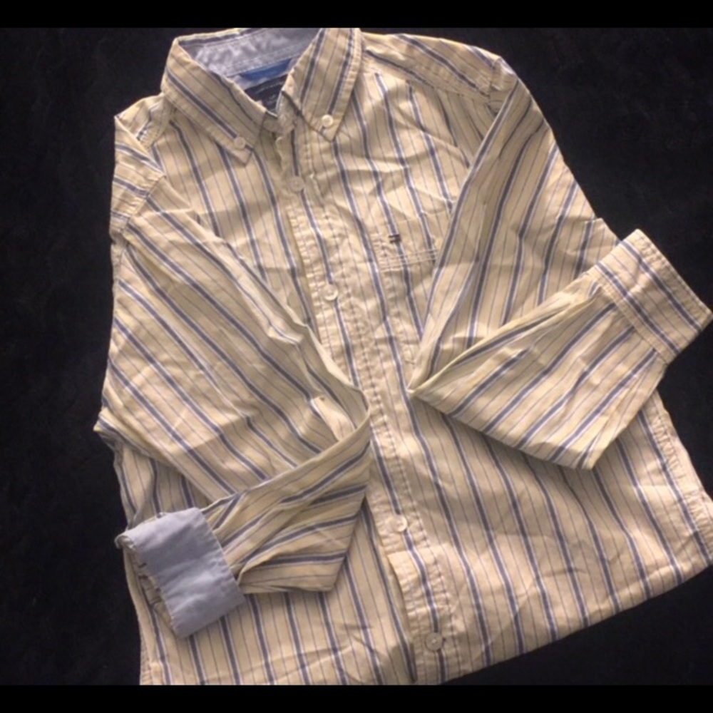 Yellow and blue striped button up