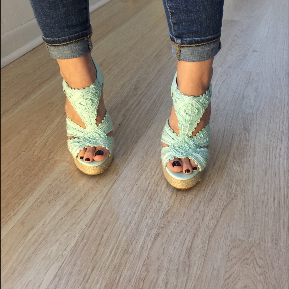 Lucky brand mint green cork wedges