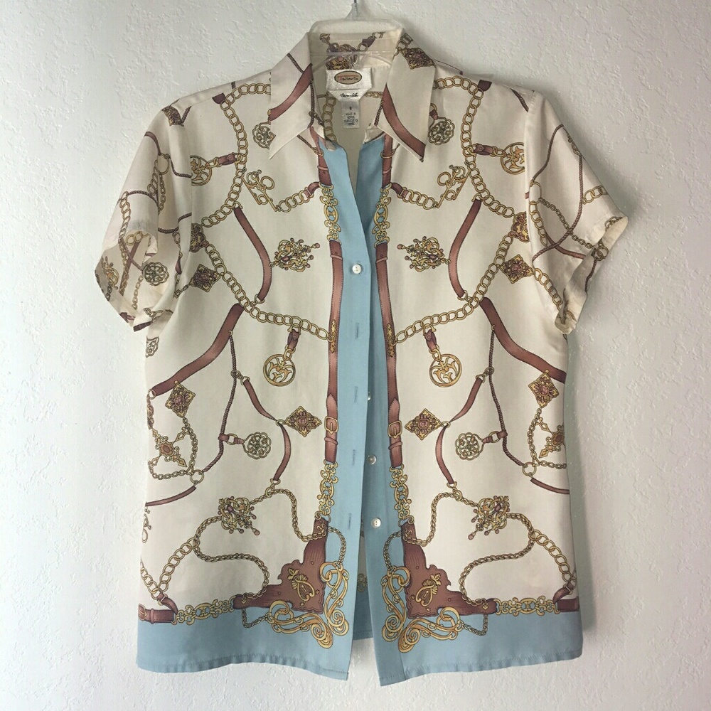 Equestrian Preppy Buttondown Shirt 100% Pure Silk