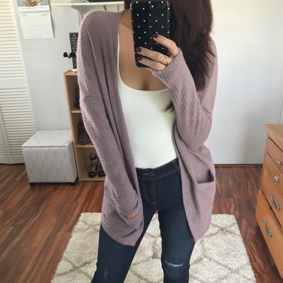 Sweaters - On Hold • LAST 1 • Gianna Waffle Cardigan- Lilac
