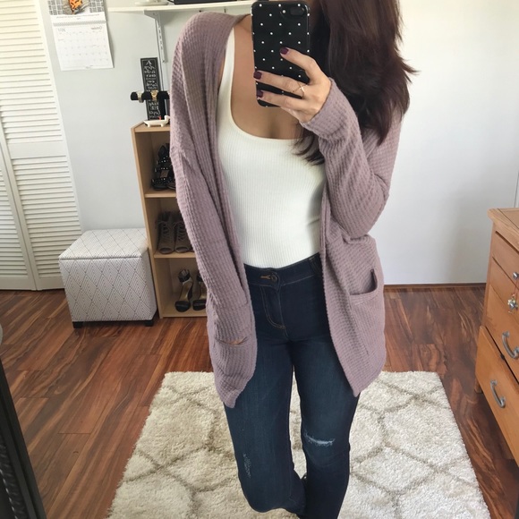 On Hold • LAST 1 • Gianna Waffle Cardigan- Lilac - Picture 2 of 4