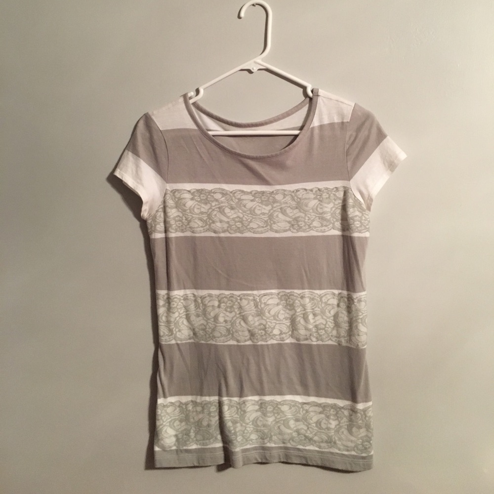 Gray & White Lace Top
