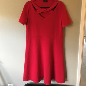 Slinky brand true red a line dress twist neckline