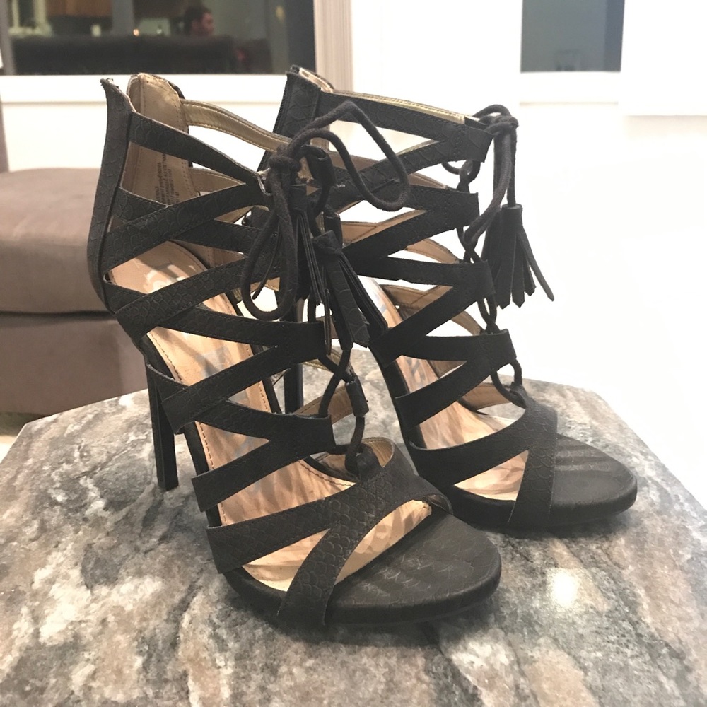 Black heeled lace up sandal