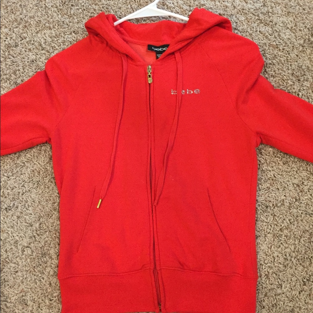 BEBE red and gold 3/4 sleeve zip up jacket