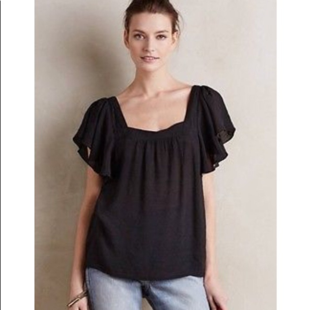 ♦️SOLD♦️— Anthropologie Maeve Black Flutter Sleeve Top M