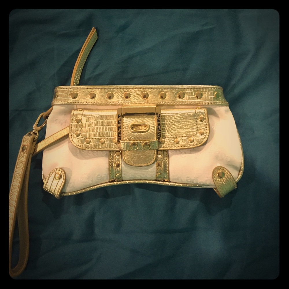 Pepe jeans white and gold clutch