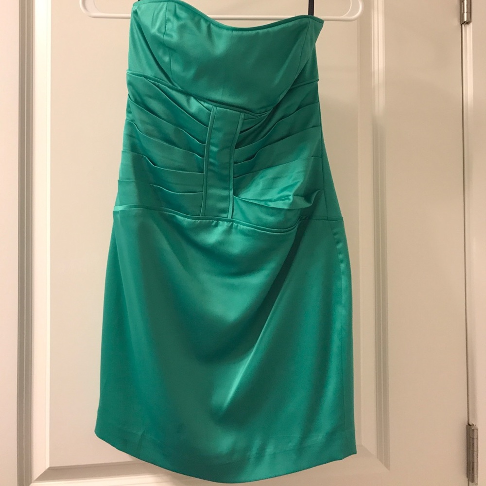 Green strapless Bebe dress
