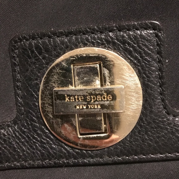 Auth Kate Spade black nylon clutch w chain strap - Picture 2 of 5