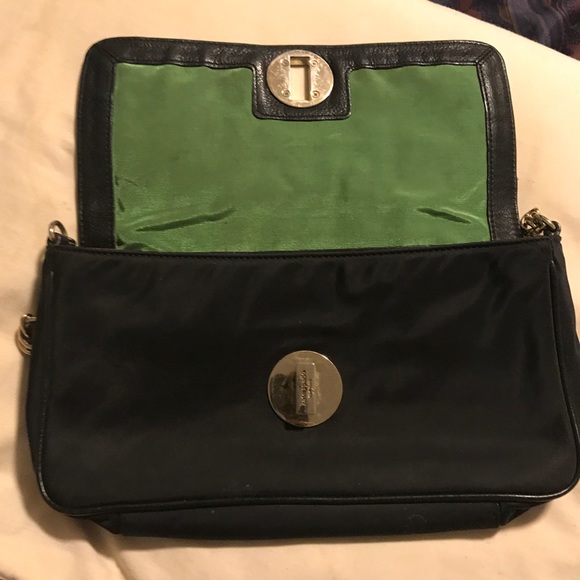 Auth Kate Spade black nylon clutch w chain strap - Picture 3 of 5