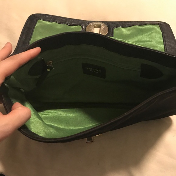 Auth Kate Spade black nylon clutch w chain strap - Picture 4 of 5