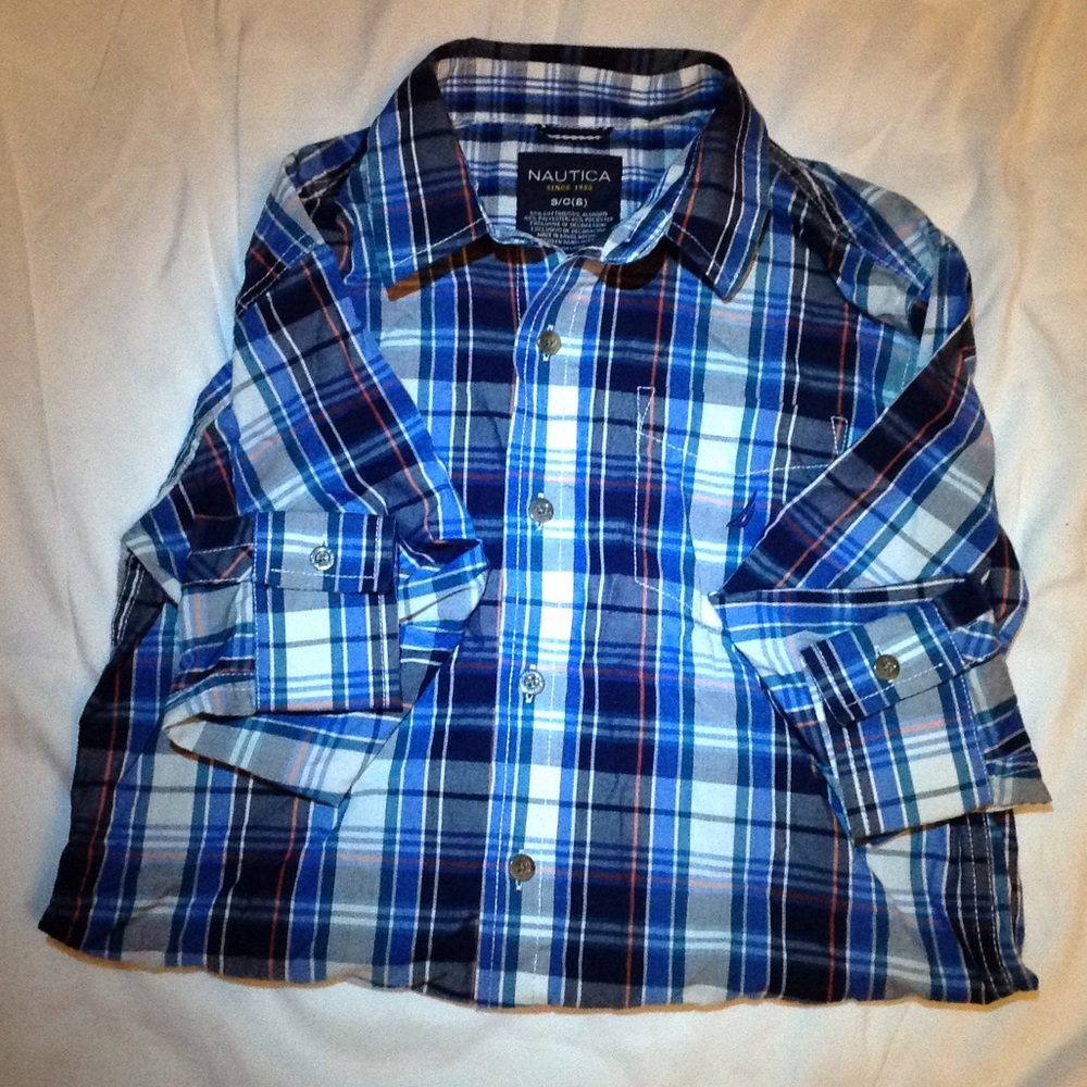 Nautica Plaid blue and orange button up