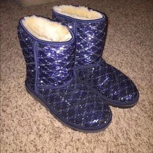 blue/silver sequined Uggs